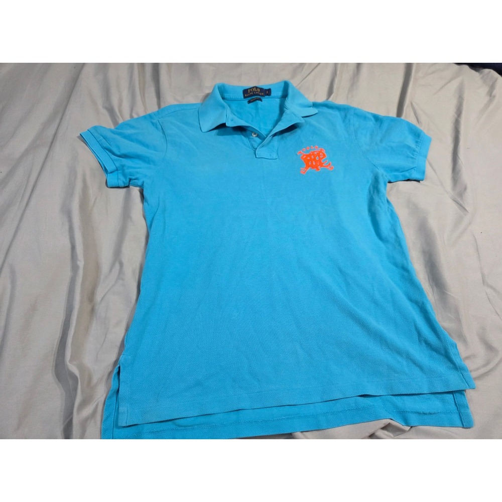 Polo Ralph Lauren Mens Custom Fit Polo Shirt Blue Orange Crest Small S
